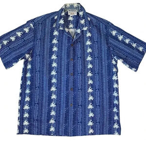 Pacific Legend Hawaiian Short Sleeve Button Down Shirt XL Blue White Palm Trees